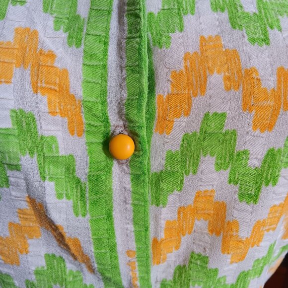 Medium Vintage 1960's Blouse Button-Up Shirt Chevron Print Bernardo Mod Mommy - Picture 3 of 7